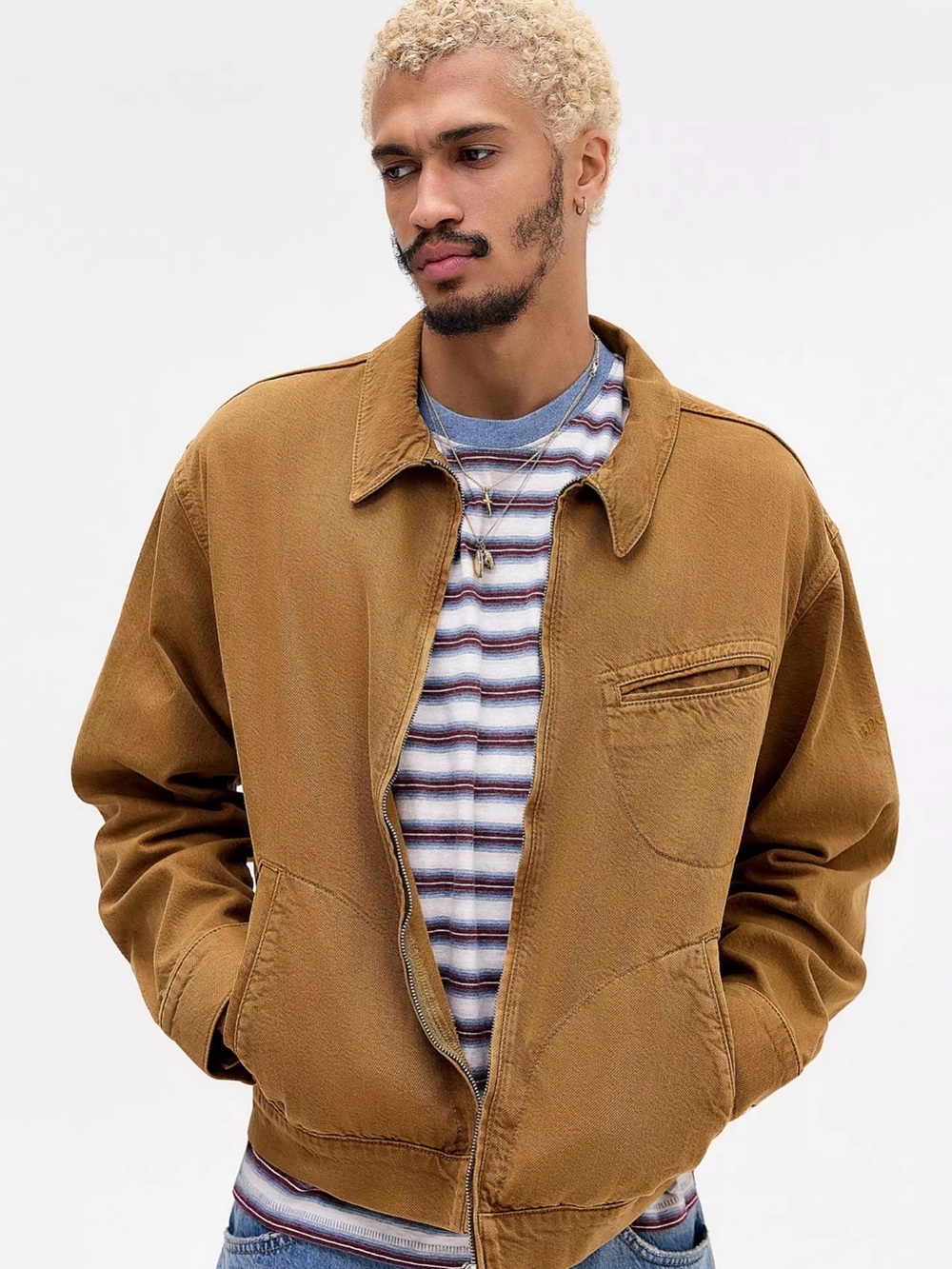 BDG Men's Zip-Front Shirt Jacket in Camel Brown